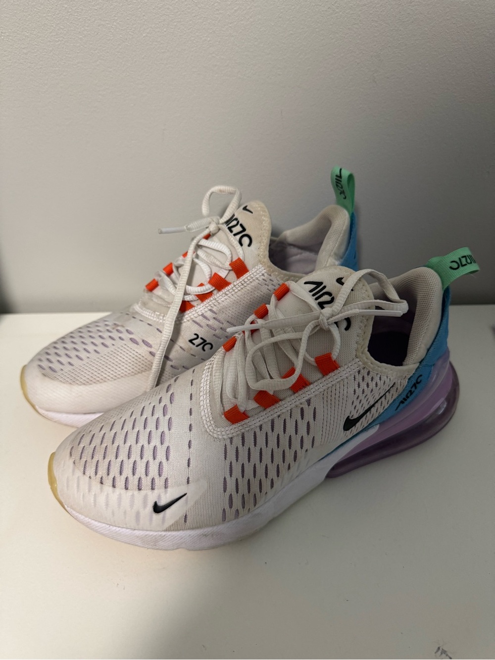 NikeWhite Air Max 270 Shoes with Purple & Teal Accents